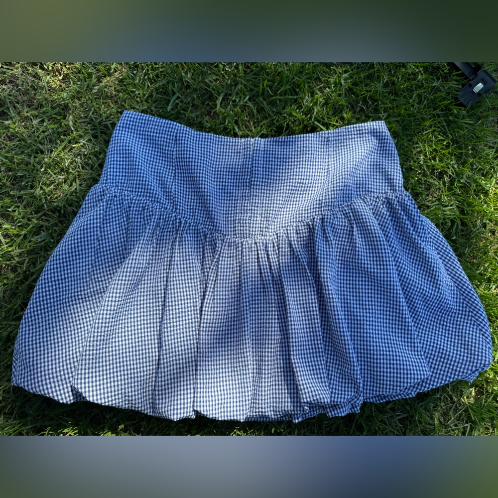 Lush Blue and White Gingham Mini Skirt